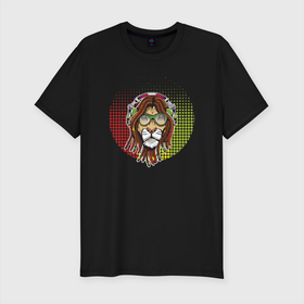 Мужская футболка хлопок Slim с принтом Reggae Lion в Белгороде, 92% хлопок, 8% лайкра | приталенный силуэт, круглый вырез ворота, длина до линии бедра, короткий рукав | animal | cat | lion | reggae | африка | животные | зверь | кот | кошка | лев | львенок | львица | музыка | регги | тигр | хищник | царь | ямайка. jamaica