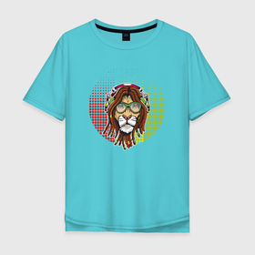 Мужская футболка хлопок Oversize с принтом Reggae Lion в Белгороде, 100% хлопок | свободный крой, круглый ворот, “спинка” длиннее передней части | Тематика изображения на принте: animal | cat | lion | reggae | африка | животные | зверь | кот | кошка | лев | львенок | львица | музыка | регги | тигр | хищник | царь | ямайка. jamaica