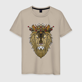 Мужская футболка хлопок с принтом Лев - Король в Новосибирске, 100% хлопок | прямой крой, круглый вырез горловины, длина до линии бедер, слегка спущенное плечо. | animal | cat | lion | африка | животные | зверь | король | кот | кошка | лев | львенок | львица | тигр | хищник | царь