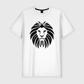 Мужская футболка хлопок Slim с принтом Lion Face в Петрозаводске, 92% хлопок, 8% лайкра | приталенный силуэт, круглый вырез ворота, длина до линии бедра, короткий рукав | animal | cat | lion | африка | животные | зверь | кот | кошка | лев | львенок | львица | тигр | хищник | царь