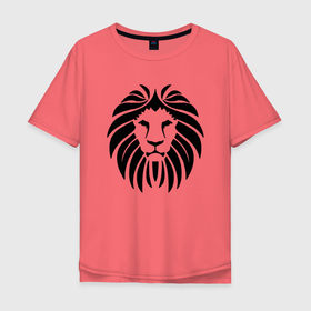 Мужская футболка хлопок Oversize с принтом Lion Face в Белгороде, 100% хлопок | свободный крой, круглый ворот, “спинка” длиннее передней части | animal | cat | lion | африка | животные | зверь | кот | кошка | лев | львенок | львица | тигр | хищник | царь