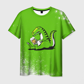 Мужская футболка 3D с принтом Пивозавр - Краска в Санкт-Петербурге, 100% полиэфир | прямой крой, круглый вырез горловины, длина до линии бедер | dinosaur | pivo | pivozavr | взрыв | динозавр | краска | прикол