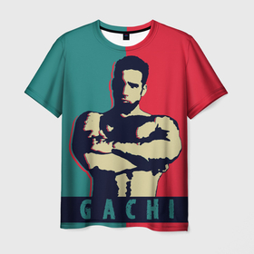 Мужская футболка 3D с принтом GACHI RB 3D , 100% полиэфир | прямой крой, круглый вырез горловины, длина до линии бедер | gachi | качек | красно синий | мышцы | смотрит
