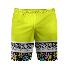 Мужские шорты спортивные с принтом Яркий цветочный узор  ,  |  | абстрактный | для детей | зеленый | неоновый зеленый | разноцветный | современный | цветочный узор