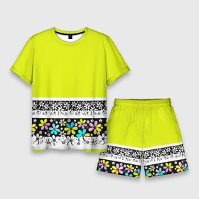 Мужской костюм с шортами 3D с принтом Яркий цветочный узор в Тюмени,  |  | абстрактный | для детей | зеленый | неоновый зеленый | разноцветный | современный | цветочный узор