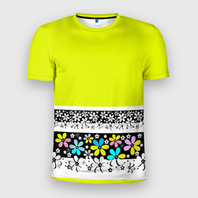 Мужская футболка 3D спортивная с принтом Яркий цветочный узор  в Белгороде, 100% полиэстер с улучшенными характеристиками | приталенный силуэт, круглая горловина, широкие плечи, сужается к линии бедра | абстрактный | для детей | зеленый | неоновый зеленый | разноцветный | современный | цветочный узор