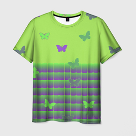 Мужская футболка 3D с принтом Бабочки в Тюмени, 100% полиэфир | прямой крой, круглый вырез горловины, длина до линии бедер | бабочки | кислотный рисунок | лето | насекомые | неон | солнце | тепло