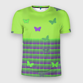 Мужская футболка 3D спортивная с принтом Бабочки в Тюмени, 100% полиэстер с улучшенными характеристиками | приталенный силуэт, круглая горловина, широкие плечи, сужается к линии бедра | бабочки | кислотный рисунок | лето | насекомые | неон | солнце | тепло