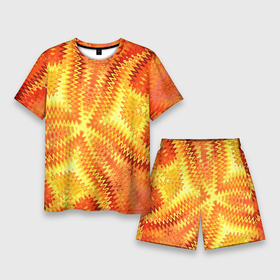 Мужской костюм с шортами 3D с принтом Желто оранжевая абстракция в Екатеринбурге,  |  | желто оранжевый | желтый | зигзаги | иллюзия | креативный | летний | осенний | фентези