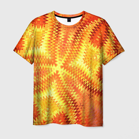 Мужская футболка 3D с принтом Желто-оранжевая абстракция  , 100% полиэфир | прямой крой, круглый вырез горловины, длина до линии бедер | желто оранжевый | желтый | зигзаги | иллюзия | креативный | летний | осенний | фентези