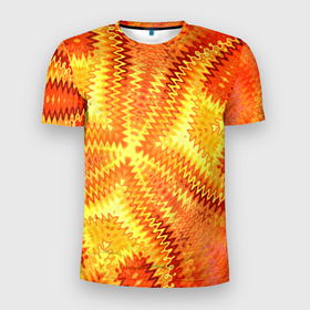 Мужская футболка 3D спортивная с принтом Желто-оранжевая абстракция  в Курске, 100% полиэстер с улучшенными характеристиками | приталенный силуэт, круглая горловина, широкие плечи, сужается к линии бедра | желто оранжевый | желтый | зигзаги | иллюзия | креативный | летний | осенний | фентези