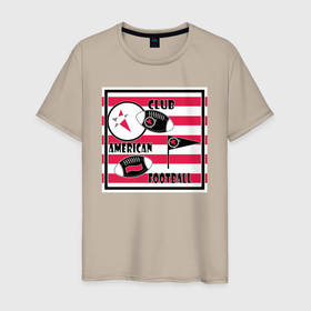 Мужская футболка хлопок с принтом Американский футбол в Новосибирске, 100% хлопок | прямой крой, круглый вырез горловины, длина до линии бедер, слегка спущенное плечо. | америка | иллюстрация | клуб | красный | красный и черный | мяч | полосатый | популярный | современный | спорт