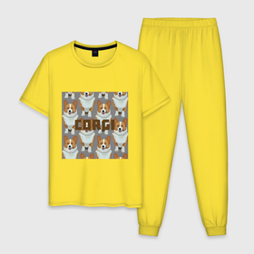 Мужская пижама хлопок с принтом Corgi dog , 100% хлопок | брюки и футболка прямого кроя, без карманов, на брюках мягкая резинка на поясе и по низу штанин
 | картинка | корги | мультфильм. | надпись | собака