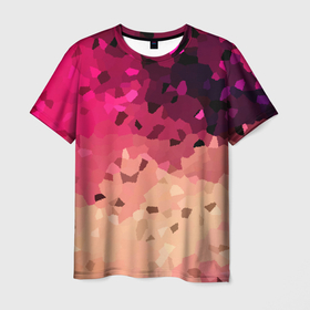 Мужская футболка 3D с принтом Бежево-малиновый абстрактный  в Петрозаводске, 100% полиэфир | прямой крой, круглый вырез горловины, длина до линии бедер | абстрактный | бежевый | камуфляжный | летний | малиновый | модный | паттерн | современный | текстура | фуксия