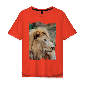 Мужская футболка хлопок Oversize с принтом Лев царь зверей в Санкт-Петербурге, 100% хлопок | свободный крой, круглый ворот, “спинка” длиннее передней части | animal | king | lion | дикая кошка | дикий кот | животные | лев