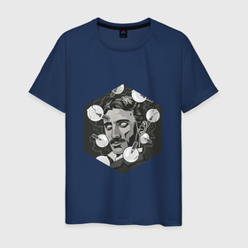 Мужская футболка хлопок с принтом Никола Тесла в Тюмени, 100% хлопок | прямой крой, круглый вырез горловины, длина до линии бедер, слегка спущенное плечо. | арт | лампочка | лампочки | никола тесла | рисунок | тесла | учёный | чёрно белый | черно белый рисунок | электричество