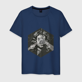 Мужская футболка хлопок с принтом Исаак Ньютон , 100% хлопок | прямой крой, круглый вырез горловины, длина до линии бедер, слегка спущенное плечо. | арт | исаак ньютон | ньютон | рисунок | учёный | физик | физика | чёрно белый | черно белый рисунок | яблоко
