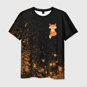Мужская футболка 3D с принтом Foxy - Paint в Курске, 100% полиэфир | прямой крой, круглый вырез горловины, длина до линии бедер | fox | foxy | взрыв | животные | краска | лиенок | лис | лиса | лисами | лисий | лисичка | лисичкой | лисой | лисы | милая | милота | милые | рыжая | рыжие
