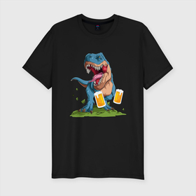 Мужская футболка хлопок Slim с принтом Пивозавр в Тюмени, 92% хлопок, 8% лайкра | приталенный силуэт, круглый вырез ворота, длина до линии бедра, короткий рукав | dinosaur | pivo | pivozavr | динозавр | прикол