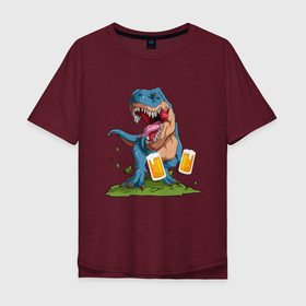 Мужская футболка хлопок Oversize с принтом Пивозавр в Тюмени, 100% хлопок | свободный крой, круглый ворот, “спинка” длиннее передней части | dinosaur | pivo | pivozavr | динозавр | прикол
