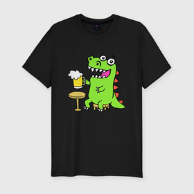Мужская футболка хлопок Slim с принтом Пивозавр в Тюмени, 92% хлопок, 8% лайкра | приталенный силуэт, круглый вырез ворота, длина до линии бедра, короткий рукав | dinosaur | pivo | pivozavr | динозавр | прикол
