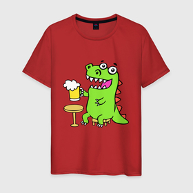 Мужская футболка хлопок с принтом Пивозавр в Тюмени, 100% хлопок | прямой крой, круглый вырез горловины, длина до линии бедер, слегка спущенное плечо. | dinosaur | pivo | pivozavr | динозавр | прикол