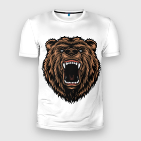 Мужская футболка 3D спортивная с принтом Свирепый медведь в Тюмени, 100% полиэстер с улучшенными характеристиками | приталенный силуэт, круглая горловина, широкие плечи, сужается к линии бедра | гриззли | животные | звери | медведь
