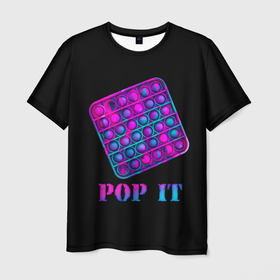 Мужская футболка 3D с принтом НЕОНОВЫЙ POP it  в Новосибирске, 100% полиэфир | прямой крой, круглый вырез горловины, длина до линии бедер | neon | pop it | popit | антистресс | игрушка | неон | поп ит | попит | пузырчатая плёнка | пупырка