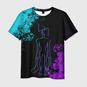 Мужская футболка 3D с принтом НЕОНОВЫЙ СИРЕНОГОЛОВЫЙ  в Петрозаводске, 100% полиэфир | прямой крой, круглый вырез горловины, длина до линии бедер | neon | siren head | игра | монстр | неон | сиреноголовый | существо | хоррор