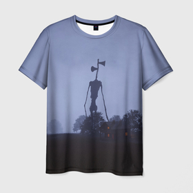 Мужская футболка 3D с принтом СИРЕНОГОЛОВЫЙ У ДОМА в Екатеринбурге, 100% полиэфир | прямой крой, круглый вырез горловины, длина до линии бедер | siren head | гуманоид | игра | монстр | сиреноголовый | существо | хоррор