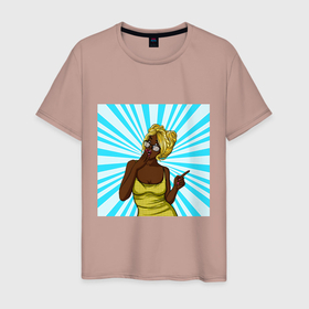 Мужская футболка хлопок с принтом WOW в Белгороде, 100% хлопок | прямой крой, круглый вырез горловины, длина до линии бедер, слегка спущенное плечо. | девушка | комиксы | отрисовка | поп врт