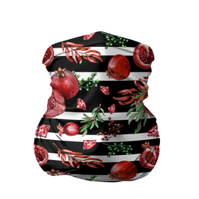 Бандана-труба 3D с принтом Гранаты и рубины на фоне полос в Петрозаводске, 100% полиэстер, ткань с особыми свойствами — Activecool | плотность 150‒180 г/м2; хорошо тянется, но сохраняет форму | Тематика изображения на принте: бриллианты | гранаты | драгоценности | листья | полоски | полосы | рубины | фрукты | ягоды