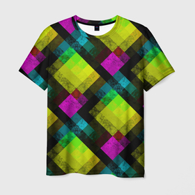 Мужская футболка 3D с принтом Абстрактный разноцветный узор  в Кировске, 100% полиэфир | прямой крой, круглый вырез горловины, длина до линии бедер | Тематика изображения на принте: абстрактный | геометрический | желтый | зеленый | молодежный | мраморный | разноцветный | современный | черный