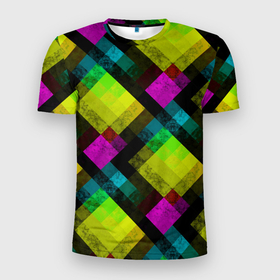 Мужская футболка 3D спортивная с принтом Абстрактный разноцветный узор  в Тюмени, 100% полиэстер с улучшенными характеристиками | приталенный силуэт, круглая горловина, широкие плечи, сужается к линии бедра | абстрактный | геометрический | желтый | зеленый | молодежный | мраморный | разноцветный | современный | черный