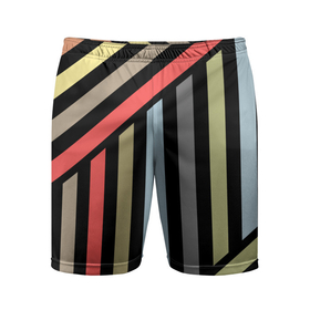 Мужские шорты спортивные с принтом Абстрактный полосатый  узор  ,  |  | абстрактный | геометрический | желтый | молодежный | оливковый | разноцветный | ретро | современный | черный