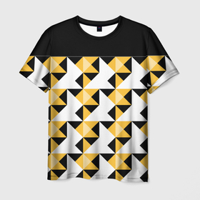 Мужская футболка 3D с принтом Черно-желтый геометрический  в Курске, 100% полиэфир | прямой крой, круглый вырез горловины, длина до линии бедер | абстрактный | геометрический | желтый | молодежный | мужской | разноцветный | современный | черный