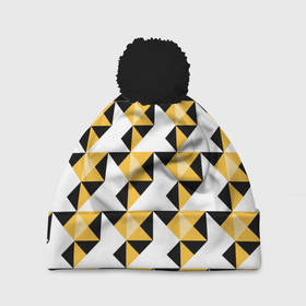 Шапка 3D c помпоном с принтом Черно-желтый геометрический  в Екатеринбурге, 100% полиэстер | универсальный размер, печать по всей поверхности изделия | абстрактный | геометрический | желтый | молодежный | мужской | разноцветный | современный | черный