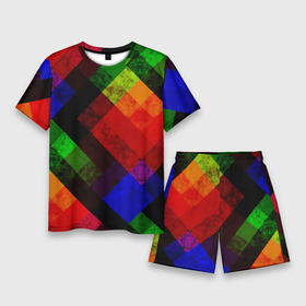 Мужской костюм с шортами 3D с принтом Яркий геометрический узор в Кировске,  |  | абстрактный | геометрический | красный | модный узор | молодежный | мраморный | синий