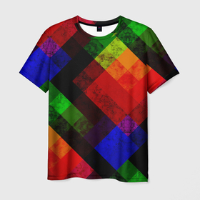 Мужская футболка 3D с принтом Яркий геометрический узор  в Тюмени, 100% полиэфир | прямой крой, круглый вырез горловины, длина до линии бедер | абстрактный | геометрический | красный | модный узор | молодежный | мраморный | синий