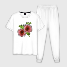 Мужская пижама хлопок с принтом Пиксельный узор Маки , 100% хлопок | брюки и футболка прямого кроя, без карманов, на брюках мягкая резинка на поясе и по низу штанин
 | букет | девушкам | детский | женский | маки | модный | цветочный узор | цветы