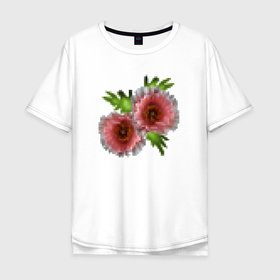Мужская футболка хлопок Oversize с принтом Пиксельный узор Маки в Курске, 100% хлопок | свободный крой, круглый ворот, “спинка” длиннее передней части | букет | девушкам | детский | женский | маки | модный | цветочный узор | цветы