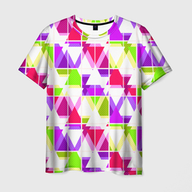 Мужская футболка 3D с принтом Абстрактный яркий узор в Петрозаводске, 100% полиэфир | прямой крой, круглый вырез горловины, длина до линии бедер | абстрактный | геометрические фигуры | детский | зеленый | клетчатый узор | летний | популярный | розовый | сиреневый | современный | треугольники