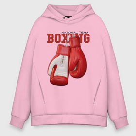 Мужское худи Oversize хлопок с принтом BOXING в Екатеринбурге, френч-терри — 70% хлопок, 30% полиэстер. Мягкий теплый начес внутри —100% хлопок | боковые карманы, эластичные манжеты и нижняя кромка, капюшон на магнитной кнопке | Тематика изображения на принте: box | boxing | fighter | figt | mma | national | sport | team | боец | бои | бокс | боксер | единоборства | перчатки | сборная | спорт