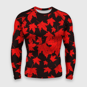 Мужской рашгард 3D с принтом осенние листья ,  |  | клён | кленовые | красный | красный на черном | листва | листопад | листья | листья падают | осенние | осень | черный