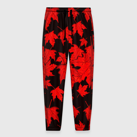 Мужские брюки 3D с принтом осенние листья в Санкт-Петербурге, 100% полиэстер | манжеты по низу, эластичный пояс регулируется шнурком, по бокам два кармана без застежек, внутренняя часть кармана из мелкой сетки | клён | кленовые | красный | красный на черном | листва | листопад | листья | листья падают | осенние | осень | черный