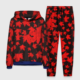 Мужской костюм 3D (с толстовкой) с принтом осенние листья в Тюмени,  |  | Тематика изображения на принте: клён | кленовые | красный | красный на черном | листва | листопад | листья | листья падают | осенние | осень | черный