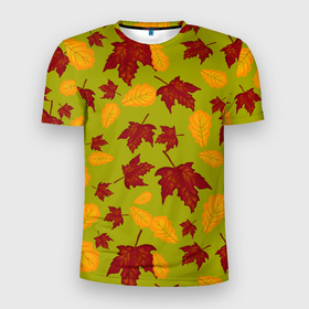 Мужская футболка 3D спортивная с принтом осенние листья клён и дуб в Новосибирске, 100% полиэстер с улучшенными характеристиками | приталенный силуэт, круглая горловина, широкие плечи, сужается к линии бедра | дуб | клён | кленовые | красный | красный на черном | листва | листопад | листья | листья падают | осенние | осень | черный