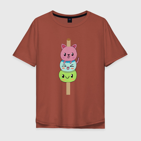 Мужская футболка хлопок Oversize с принтом друзья на шпажке в Кировске, 100% хлопок | свободный крой, круглый ворот, “спинка” длиннее передней части | друзья | кошка | мороженое | неко | улыбка