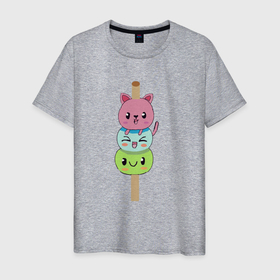 Мужская футболка хлопок с принтом друзья на шпажке в Кировске, 100% хлопок | прямой крой, круглый вырез горловины, длина до линии бедер, слегка спущенное плечо. | Тематика изображения на принте: друзья | кошка | мороженое | неко | улыбка