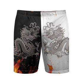 Мужские шорты спортивные с принтом Драконы Черный и Белый | Огонь ,  |  | Тематика изображения на принте: beast | dragon | fire | дракон | животные | зверь | змей | когти | огонь | пламя | узор | чб | японский